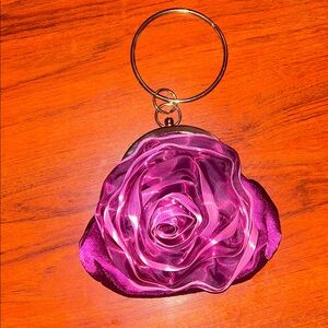 3D Pink Satin Rose Flower Wristlet Clutch Kiss-lock Bag Proms Formal Whimsical